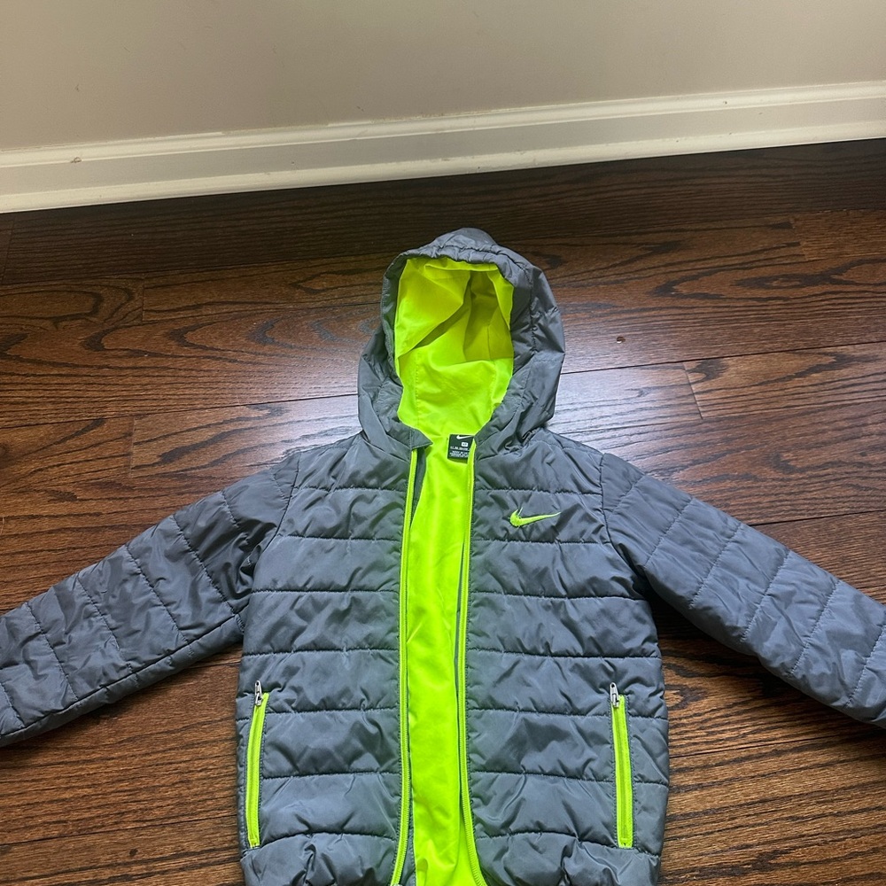 Nike Toddler Boys Gray and Neon Green Hooded Jacket - 4t